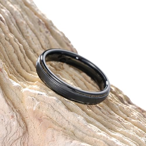 King Will Classic Tungsten Wedding Band for Men, 6/7/8/9/10mm Widths, Polished Finish Step Edge Matte Rings Comfort Fit - color: B-Black 4mm