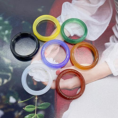 HUJUON 7Pcs Colorful Carnelian Band Ring Sets,Natural Agate Stone Knuckle Stackable Finger Ring,Gemstone Jade Midi Joint Rings for Women Men Couple