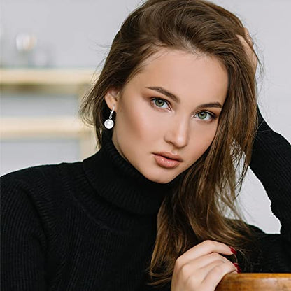 Sterling Silver Big Pearl Earrings for Women Freshwater Cultured Pearls Dangle Drop Earring Jewelry for Women Large Round White Pearl Studs Earrings - color: Style B-8mm