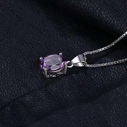 JewelryPalace Natural Gemstone Garnet Peridot Amethyst Citrine Blue Topaz Birthstone Solitaire Pendant Necklace Jewelry Set, 14k Gold Plated 925 Sterling Silver Necklaces for Women, 18 Inch Box chain - color: A-Sterling Silver-Amethyst