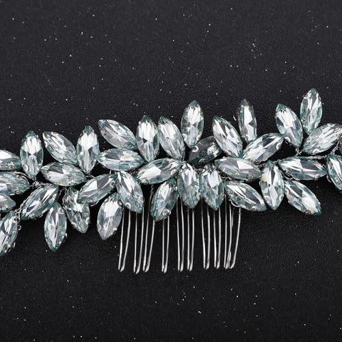 Teyglen Wedding Crystal Hair Comb Full Mint Blue Rhinestone Hair Comb Sparkly Hair Accessories for Bride Crystal Hair Piece for Women Girls - color: Mint Green