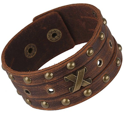 Leather Bracelet for Men Braided Stainless Steel Mens Bracelets - color: Brown 3