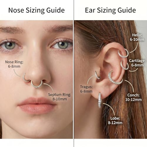 Staligue Nose Hoop ring - 316L Surgical Steel Nose Ring 16/18/20G Hinged Diamond Nose Ring Hoop Septum Clicker Rings Cartilage Earring Helix Rook Tragus Daith Piercing Jewelry for Women 6MM/8MM/10MM/12MM - color: Silver, size: 20G-10MM