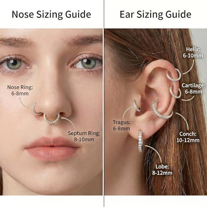 Staligue Nose Hoop ring - 316L Surgical Steel Nose Ring 16/18/20G Hinged Diamond Nose Ring Hoop Septum Clicker Rings Cartilage Earring Helix Rook Tragus Daith Piercing Jewelry for Women 6MM/8MM/10MM/12MM - color: Silver, size: 20G-6MM