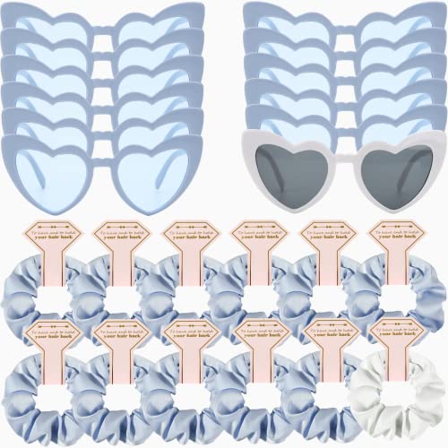 Satin Bridesmaid Scrunchies Bachelorette Hair Ties Set of 6 sunglasses Bridal Shower No Damage Hairties ideas Gift for Wedding Party Favors Bridesmaid Proposal Gifts (12pcs White&Dusty Blue) - color: 12pcs White&Dusty Blue