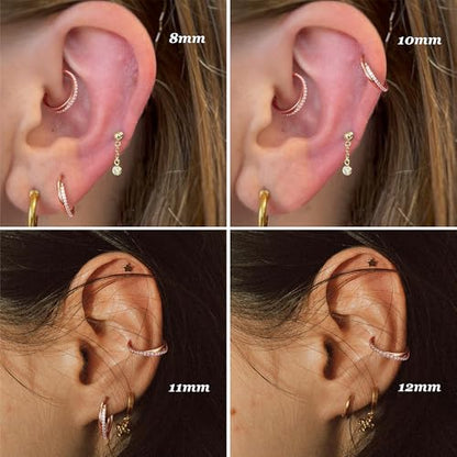 316L Stainless Steel 5A CZ Nose Rings Hoops Conch Helix Piercing Jewelry | Cartilage Earrings Tragus Rook Daith Piercing Jewelry, Septum Clicker Silver/Black/14K Gold Plated, 6-12mm, 16G/18G/20G - color: Rose gold, Duo Hoop, 20G, size: 20g(0.8mm)-8mm-TopP
