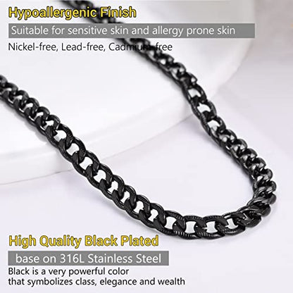 Men Cuban Chain Necklace for Men Stainless Steel 5mm Link Chain Women Dainty Necklace Gold/Silver/Black Plated Statement Jewelry 18/20/22/24/26/28/30 Inch - color: 5mm-Black Cuban Chain, size: Length 28 Inch