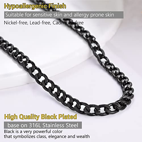 Men Cuban Chain Necklace for Men Stainless Steel 5mm Link Chain Women Dainty Necklace Gold/Silver/Black Plated Statement Jewelry 18/20/22/24/26/28/30 Inch - color: 5mm-Black Cuban Chain, size: Length 30 Inch
