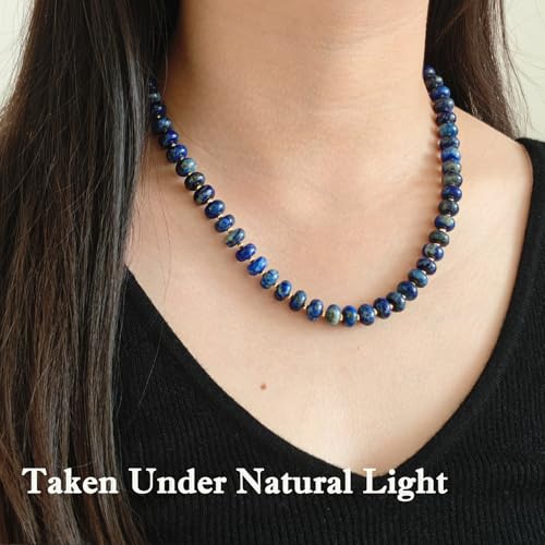 Boho Gemstone Beaded Necklace for Women – Colorful Natural Stone Choker 18K Solid Heart-Shaped Pendant, Summer Beach Jewelry - color: Lapis Lazuli