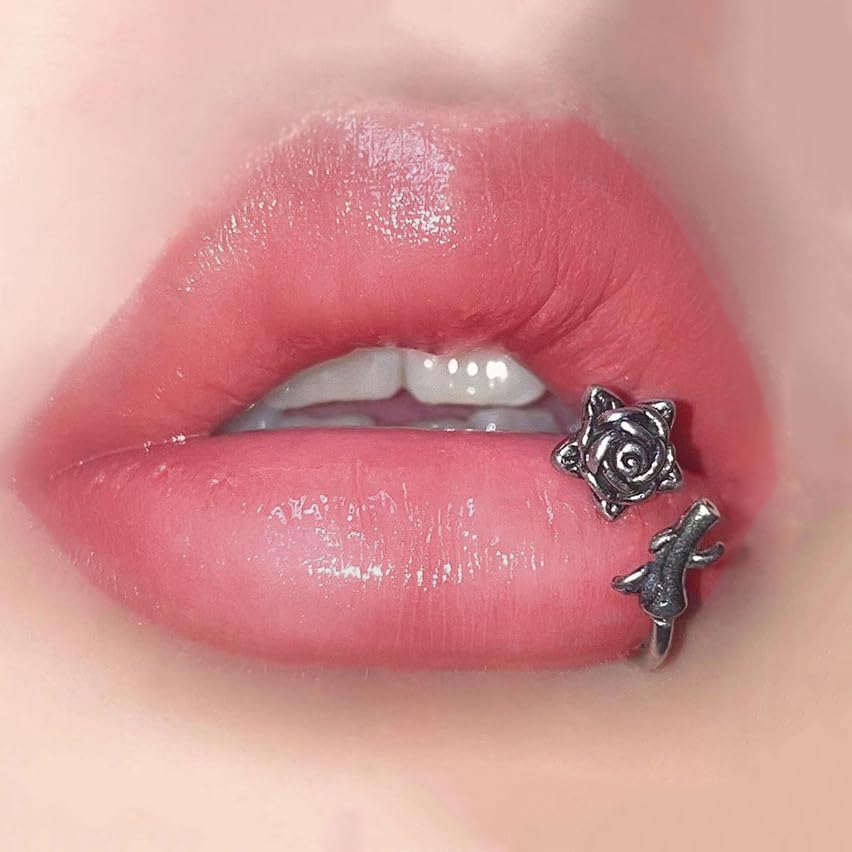 16G Rose Flower Lip Rings Surgical Steel Snake Bite Jewelry for Snake Bites Piecing, Horseshoe Labret Jewelry for Lip Piercing, 16 Gauge - size: 16G-12mm, style: 1 Pc