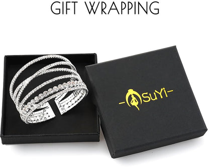 Suyi Rhinestone Bracelet for Women Silver Multilayer Cuff Bracelet Crystal Bridal Bracelets - color: Silver 3