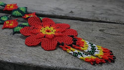 Handmade beaded Native native american style huichol glass seed bead Necklace Collar de cuentas nativas al estilo mexicano de los artesanos regalos para mujeres - color: Red
