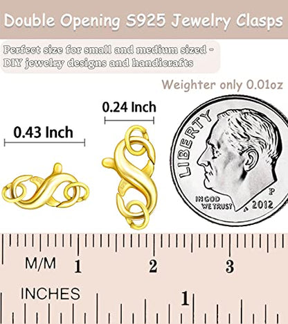 Dailyacc S925 Double Opening Lobster Clasp Sterling Silver and Gold Necklace Bracelet Extender Clasps and Closures for DIY Jewelry - color: Gold 2PCS, size: 11mm × 6.5mm