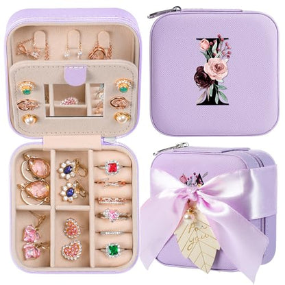 AYGXU Travel Jewelry Box for Women and Girls - Small Case With Initial A-Z - Teacher Gifts - color: purple, size: I