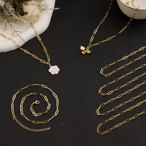 YOUBEIYEE 10pcs Gold Plated Paperclip Necklace Chains for Jewelry Making | Stainless Steel Chain Necklace Bulk - color: Gold, size: 20inch (3.5x10mm)