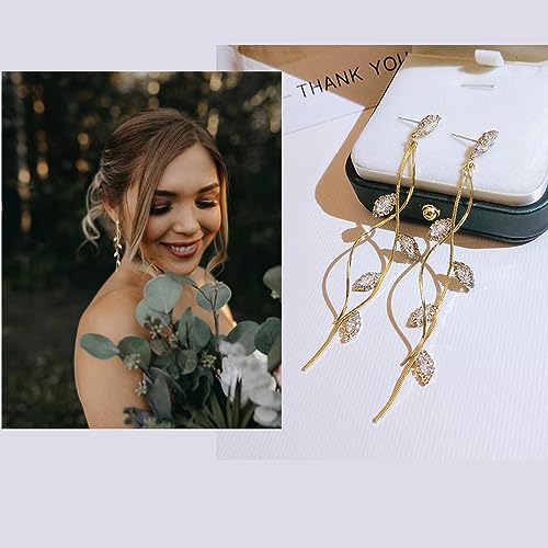 Crystal Wedding Earrings for Bridal Bridesmaid,Bride Drop Earrings Gold Chandelier Dangle Earrings for Women,Cubic Zirconia Rhinestone Dangling Earrings Prom Party Jewelry Gifts - color: Gold