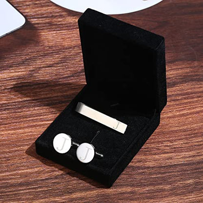 Initial Cuff Links Mens and Tie Clips for Men | Classic Silver Letter Alphabet A-Z Cufflinks and Tie Bar Set, Gifts for Men Father Husband for Formal Business Wedding - style: J