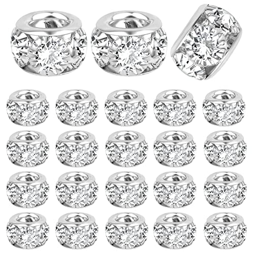 BronaGrand 40 Pieces 8mm Large Hole Rhinestone Beads Crystal Rondelle Spacer Beads Loose Charm Beads for European Bracelet DIY Jewelry Making, Silver - color: Silver, size: 8MM