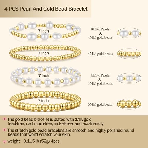 Badu Gold Beaded Bracelets for Women Boho Crystal Multiple Layered Stackable Wrap Bangle Set Paperclip Chain Trendy Jewelry - color: Gold-4Pcs-Pear