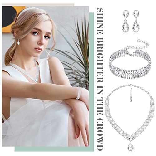 Mixweer 4 Pieces Clutch Purses Bag for Women Evening Rhinestone Jewelry Set Bling Necklace Earrings Bracelets Set for Wedding - style: Fresh Style
