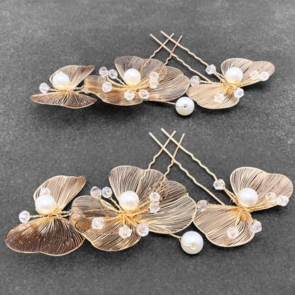 Bridal Hair Pins 4pcs Wedding Pearl Metal Flower Hair Pieces Accessories for Women Girls