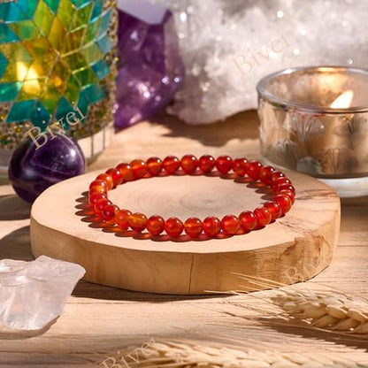 Bivei 6mm Beaded Bracelets for Women Handmade Semi Precious Natural Stone Stretch Elastic Jewelry Yoga Protection Gifts - color: Carnelian - Passion, size: Medium 6.8-7.3 inch