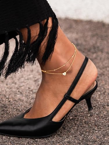 ChicSilver Sterling Silver Anklets for Women 925 Ankle Bracelets for Women Layered Heart Anklet With Beaded Anklets for Women - style: 01.A