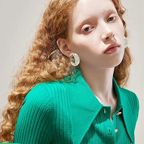Acrylic Resin Earrings 70s 80s Colorful Hoop Earrings C Shape Trendy Chunky Cute Candy Earrings Jewelry for Women - color: Clear