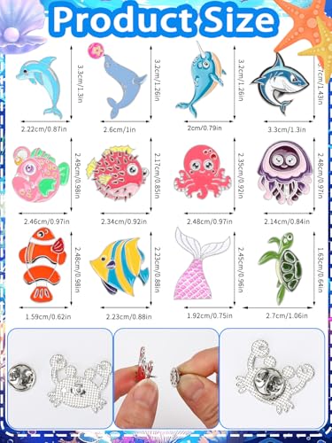 JUNEBRUSHS 28PCS Ocean Sea Animal Enamel Pins Cute Fish Sea Creature Brooch Pins for Ocean Theme Party Classroom Favor Supplies Exchange Gift Clothes Hat Accessories - style: Ocean Style