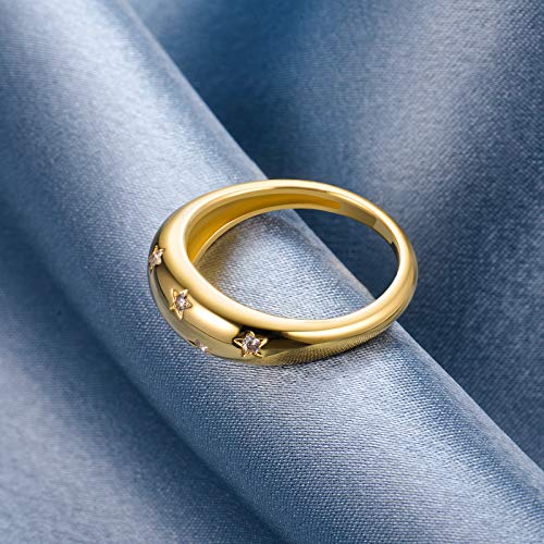 AllenCOCO Chunky Gold Plated Rings for Women - Trendy Cubic Zirconia 14k Gold Filled Stackable Rings - color: Gold Star Ring