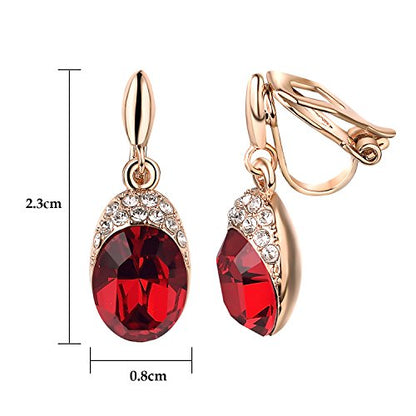 Yoursfs Wedding Clip on Earrings For Women 18K Gold Plated Halo Big Austrian Crystal Dangle Earring Birdal Jewelry - color: Red