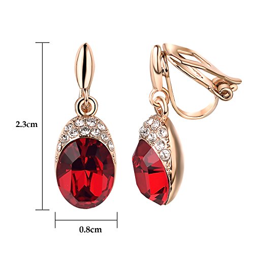 Yoursfs Wedding Clip on Earrings For Women 18K Gold Plated Halo Big Austrian Crystal Dangle Earring Birdal Jewelry - color: Red