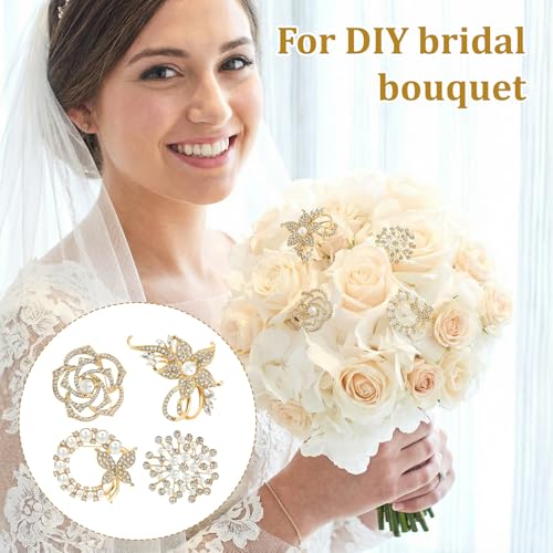 4 PCS Elegant Crystal Pearl Brooch Set | Sparkling Brooch Pins for Blazer, Dress, Coat | Birthday, Wedding Gift for Mom, Teacher, Grandma