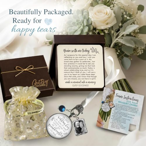 Bouquet Charm On Your Wedding Day Memorial Honoring Mom Dad Grandma Grandpa Meaningful Bridal Floral Jewelry Silver Finish Pendant Bride's Flowers Photo Frames Parent Grandparent - color: Blue Bead, style: My Granddaughter | 1 Frame