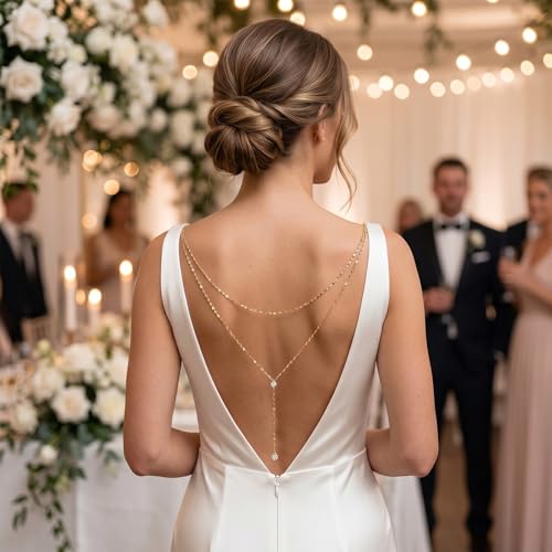 Back Necklace for Backless Dress Rhinestone Body Chain Jewelry for Women Backdrop Necklace Bridal Dress Crystal Wedding Jewelry Gift - color: A1:SetB