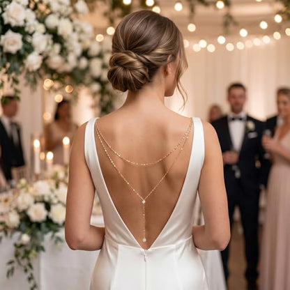 Back Necklace for Backless Dress Rhinestone Body Chain Jewelry for Women Backdrop Necklace Bridal Dress Crystal Wedding Jewelry Gift - color: A1:SetB