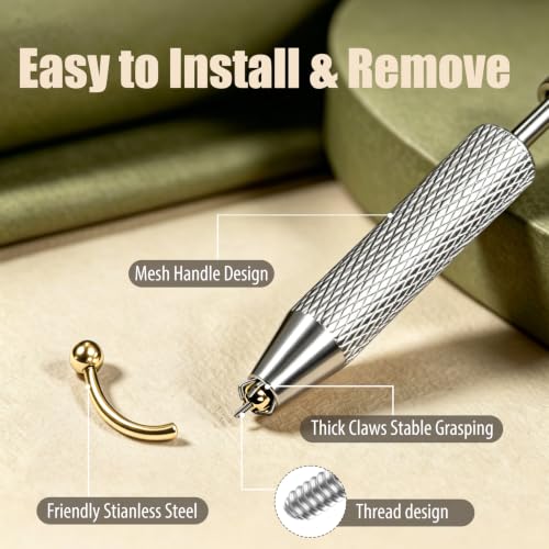 11Pcs Eyebrow Piercing Jewelry with Grabber Tool 14G/16G Stainless Steel Curved Barbell Eyebrow Jewelry Hypoallergenic Eyebrow Rings Rook Vertical Labret Navel Daith Lip Helix Conch Daith for Women Men 6mm/8mm/10mm/12mm - color: Gold, size: 14G