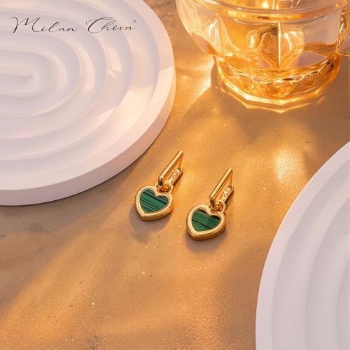 Milan Chiva 14K Gold Plated Small Huggie Dangle Earrings | Lightweight Trendy Heart Dainty Jewelry Hypoallergenic Chunky Gold Hoops Earrings Jewelry Mothers Day Gift for Women - color: B-Green