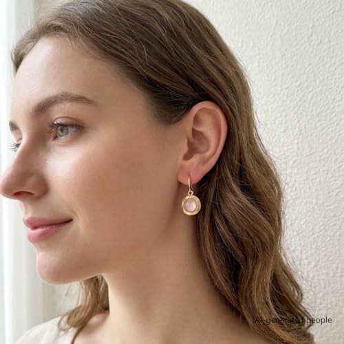 Gold Earrings for Women Dainty Stone Round Dangle Drop Earrings Colorful Resin Beaded Black White Pink Blue Dangle Drop Earrings Statement Gift - color: Pink Earrings