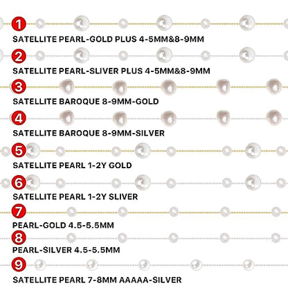 925 Sterling Silver Dainty Freshwater Cultured Pearl Choker Necklace White Genuine Real Pearl Charm Necklaces Jewelry Gifts for Her - color: Satellite Baroque 8-9mm-Gold