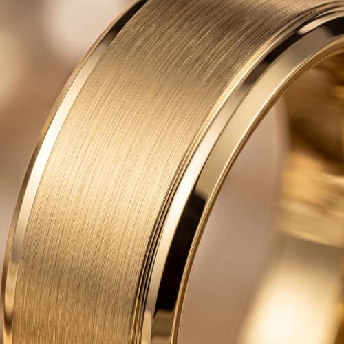 Tungsten Wedding Band Ring Black 10mm Men Women Comfort Fit 18k Rose Gold Step Edge Brushed Polished - color: Yellow Gold Tungsten