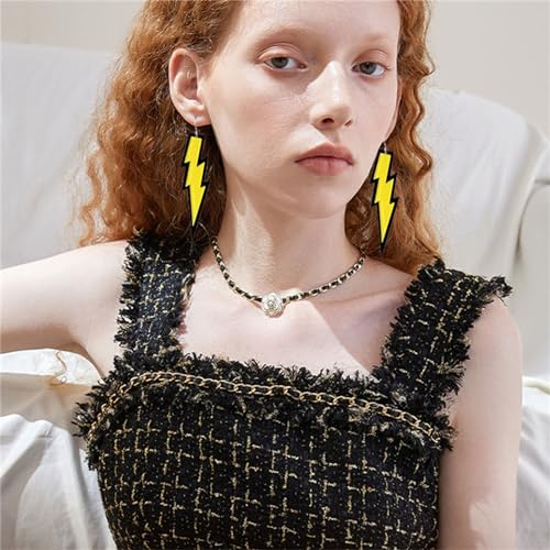 ONLYJUMP Acrylic Exaggerated Lightning Earrings Statement Punk Retro Geometric Delicate Neon Personalized Earrings Accessory Jewelry for Women - color: Glitter Yellow