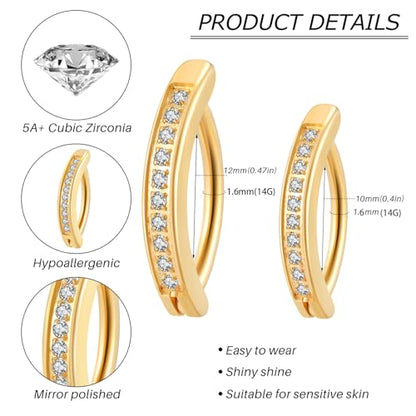 Clicker Belly Button Ring Hoop Belly Button Ring 14G Navel Ring | Surgical stainless steel hinged belly button ring for belly button piercing, navel body jewelry for women and men - color: CZ-Gold