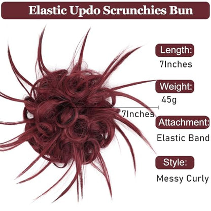 HMD Tousled Updo Messy Bun Hair Piece for Women Synthetic Hair Extension | Messy Bun Hair Piece with Elastic Scrunchie Synthetic Tousled Updos Ponytail Hairstyles for Daily Wear - color: Burgundy