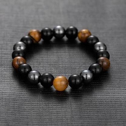 Mens Bead Bracelet Set - Adjustable Elastic Rope With 6&8MM Natural Stone Multi-Colored Beads - Tiger Eye Bracelets for Men - Gift - style: 3,tiger eye,black bracelets set
