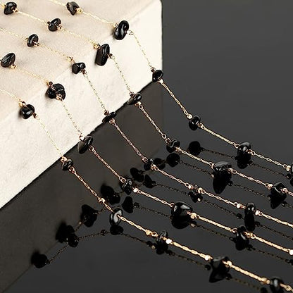 KYUNHOO Black Natural Stone Jewelry Chains Bulk Gold Plated Craft Chain | 16.4 Feet Irregular Stones Chains for Jewelry Making Brass Gold Chain for Necklace Bracelet DIY - color: Natural Stone-Black