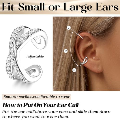 12Pcs Ear Cuff Earrings for Women Non Piercing 14K Gold Plated Ear Cuffs Non Pierced Clip on Cartilage Earring Adjustable Fake Earrings - color: Silver Ear Cuffs