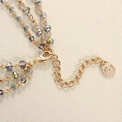 Firstmeet Long Chain Multi Layer Fashion Glass Beads Handmade Necklace for Women - color: Milky Green