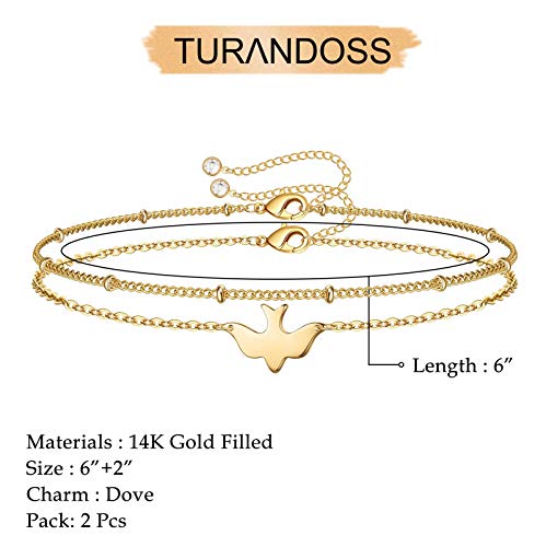 Dainty Gold Bracelets for Women, 14K Gold Plated Adjustable Layered Beads Bracelet Cute Evil Eye Oval Chain Pearl Bar Turtle Gold Bracelets for Women Jewelry - style: Dove&Beads Chain