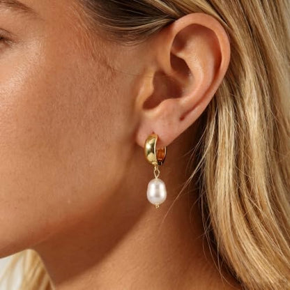 Gold Dangle Earrings for Women, 14K Gold Plated Chunky Hoop Earrings with Charms Cubic Zirconia Drop Earrings Statement Jewelry for Women - color: Gold F